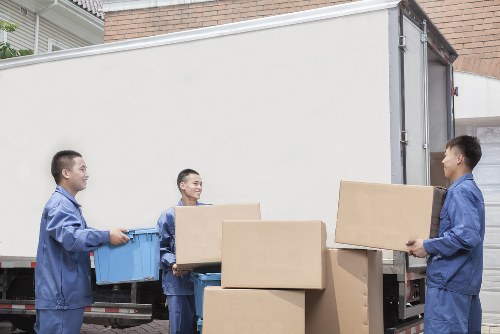 Packed office equipment ready for transport during a Dollishill move