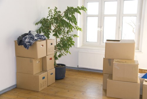 Packed boxes ready for removals in Dollis Hill